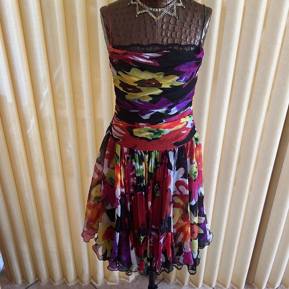DVF Colorful Silk and Lace Abstract Dress